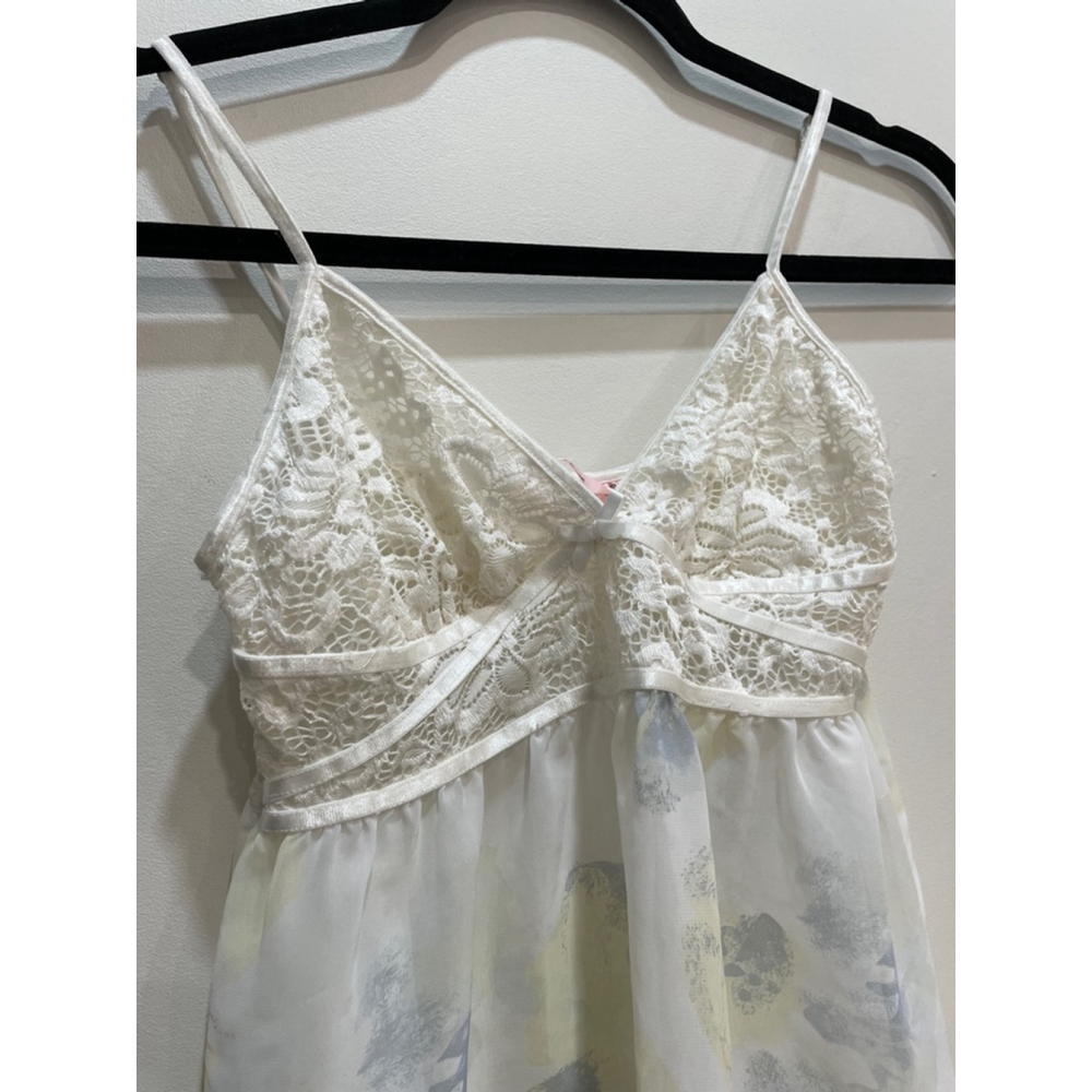 La Vie en Rose Y2K Babydoll Slip Dress S Sheer Lace Coquette Soft Girl Pastel - Picture 2 of 8